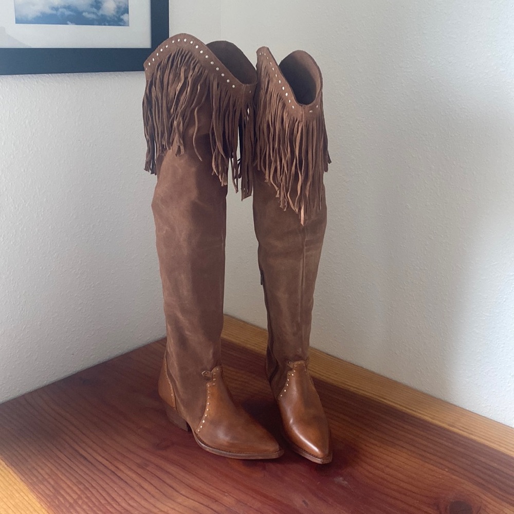 Free People Genuine Leather OTK boots. Wayne Fringe 37.5